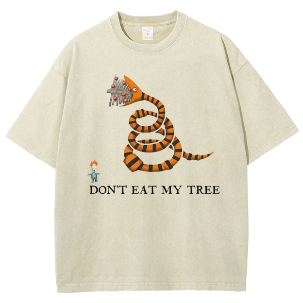 Don't Eat My Tree Whimsical Creature Graphic Washed T-Shirt