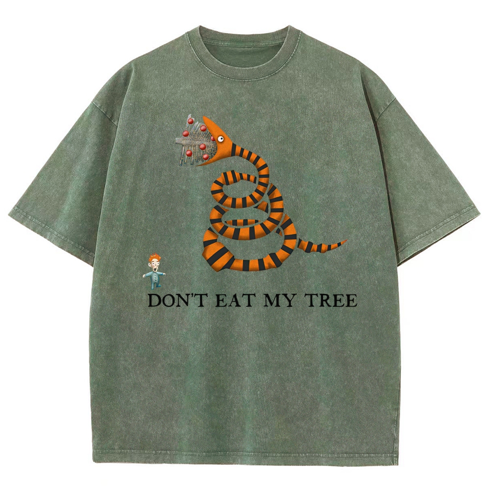 Don't Eat My Tree Whimsical Creature Graphic Washed T-Shirt