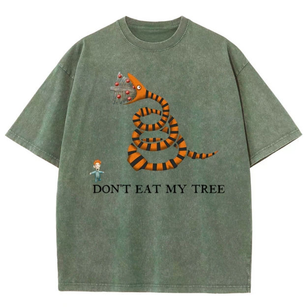 Don't Eat My Tree Whimsical Creature Graphic Washed T-Shirt