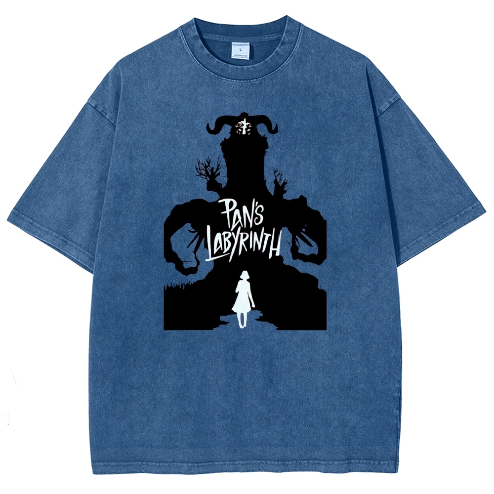 Labyrinth Faun & Figure Silhouette Graphic Washed T-Shirt