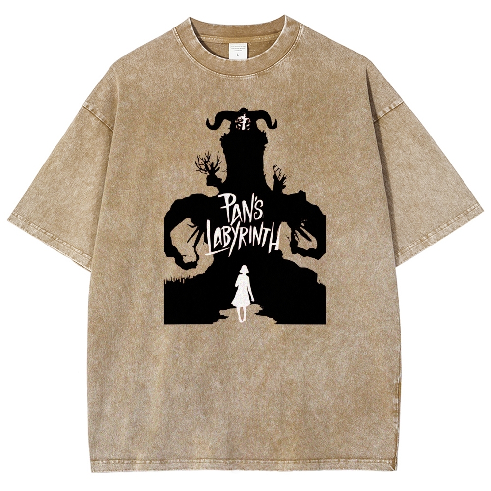 Labyrinth Faun & Figure Silhouette Graphic Washed T-Shirt
