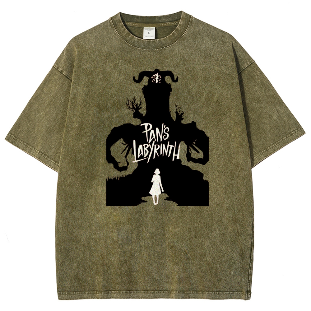 Labyrinth Faun & Figure Silhouette Graphic Washed T-Shirt