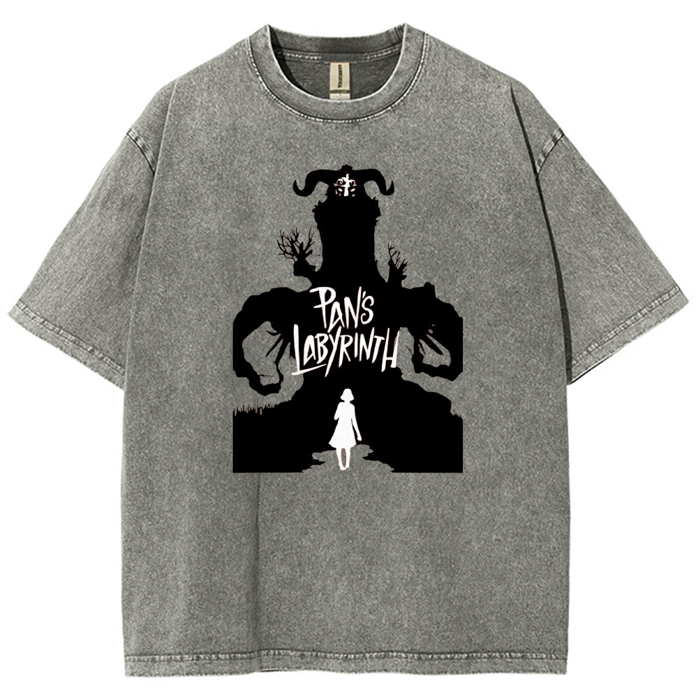 Labyrinth Faun & Figure Silhouette Graphic Washed T-Shirt