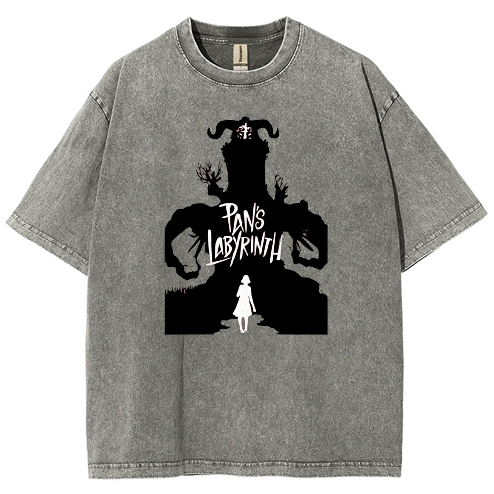 Labyrinth Faun & Figure Silhouette Graphic Washed T-Shirt