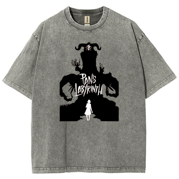 Labyrinth Faun & Figure Silhouette Graphic Washed T-Shirt