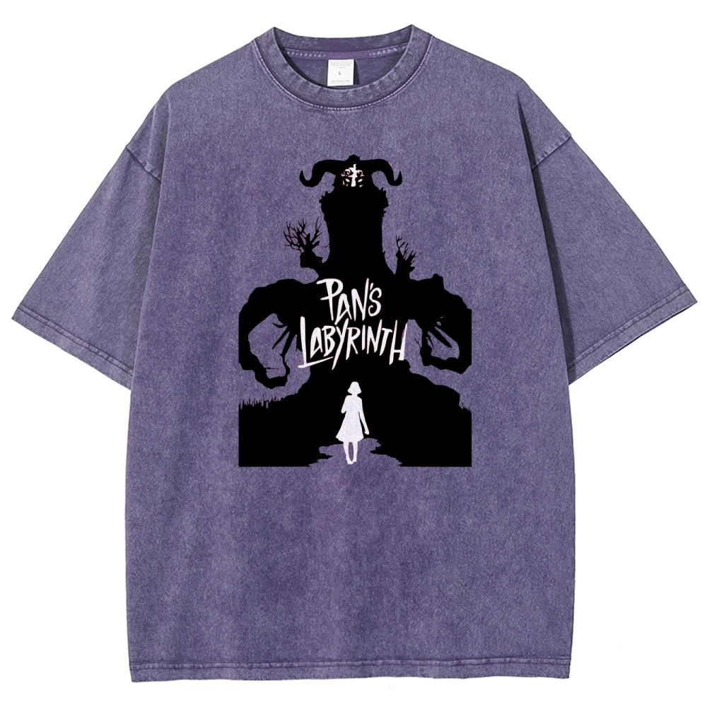 Labyrinth Faun & Figure Silhouette Graphic Washed T-Shirt