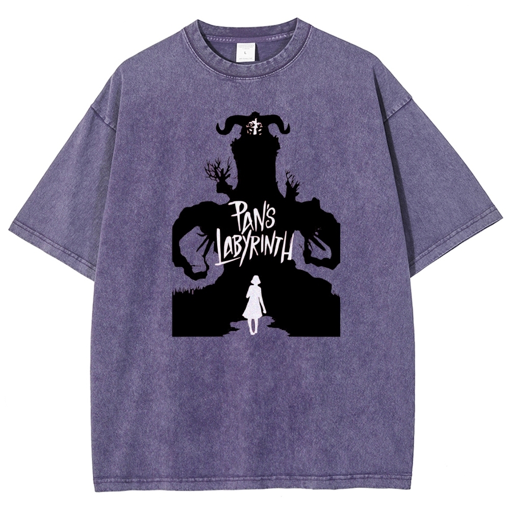 Labyrinth Faun & Figure Silhouette Graphic Washed T-Shirt