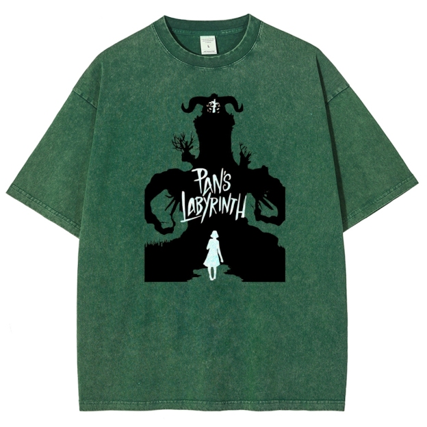 Labyrinth Faun & Figure Silhouette Graphic Washed T-Shirt