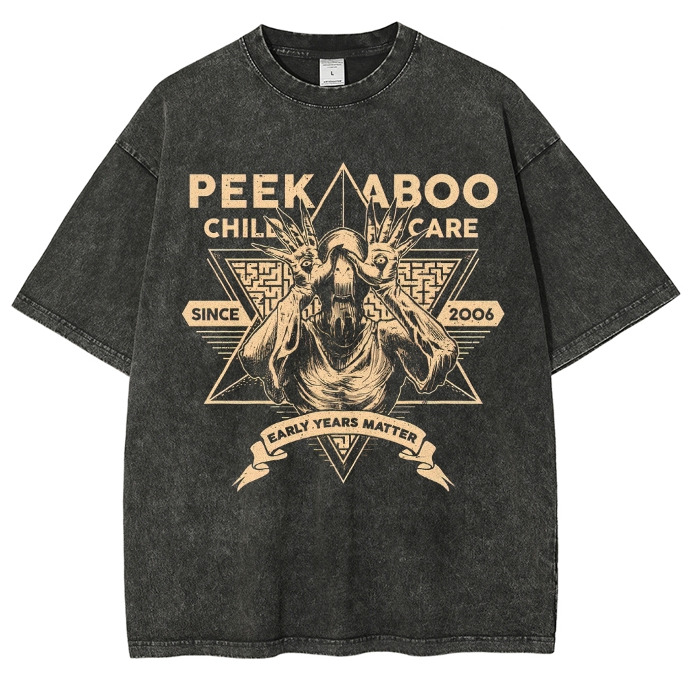 Peekaboo Child Care Horror Graphic Washed T-Shirt