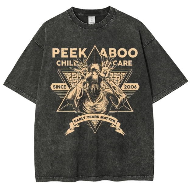 Peekaboo Child Care Horror Graphic Washed T-Shirt
