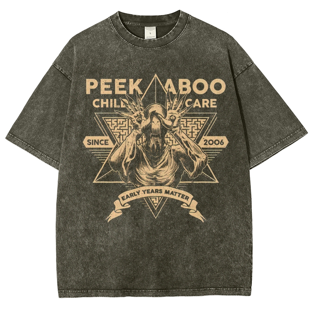 Peekaboo Child Care Horror Graphic Washed T-Shirt