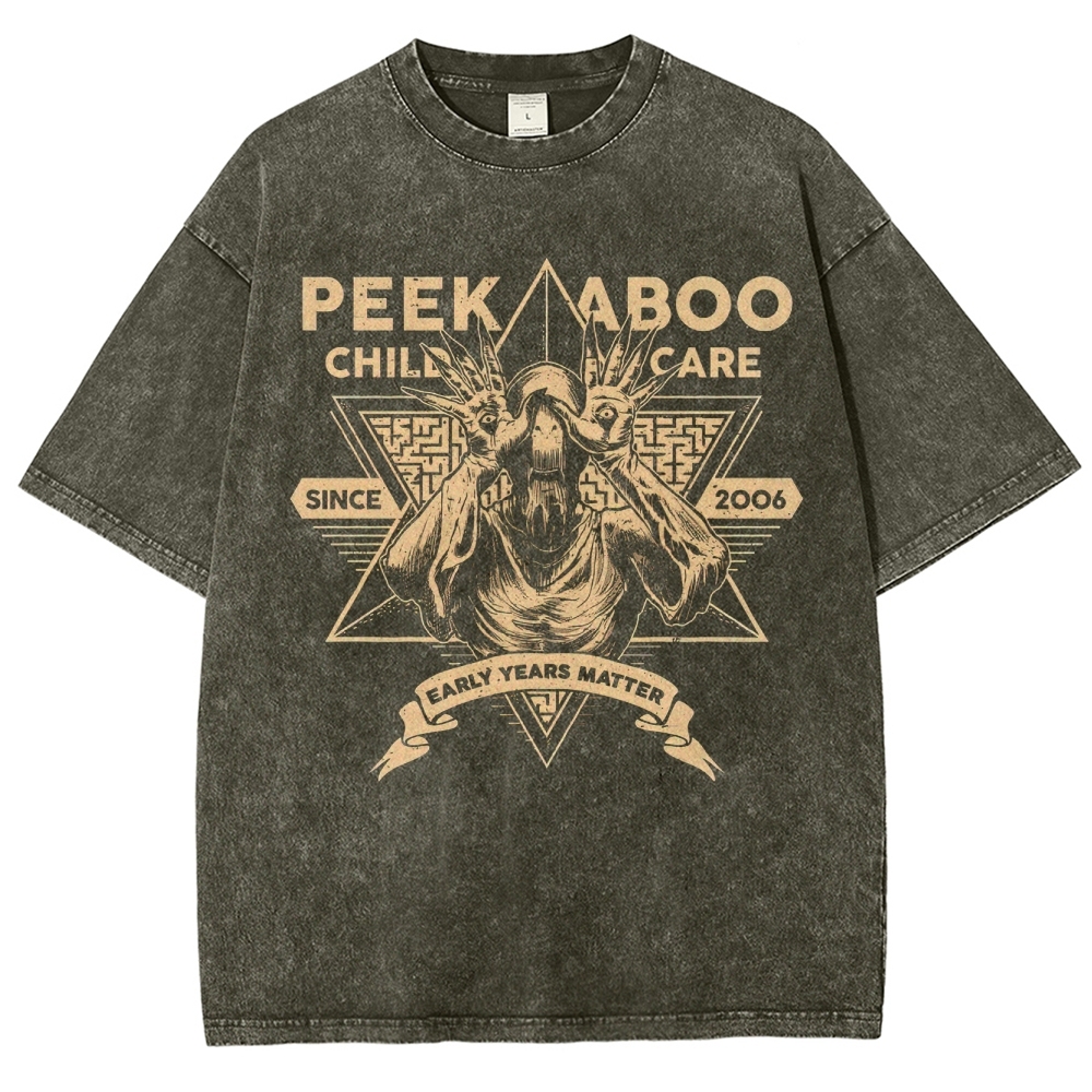 Peekaboo Child Care Horror Graphic Washed T-Shirt