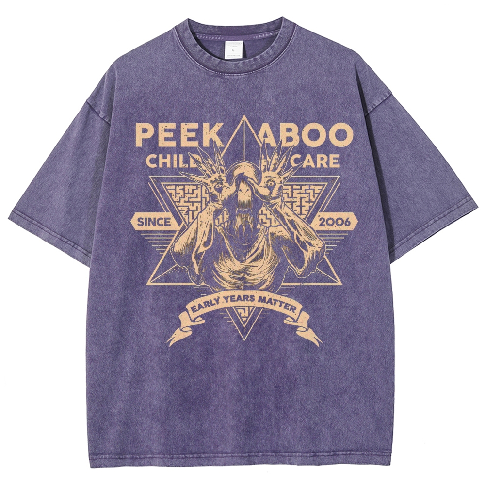 Peekaboo Child Care Horror Graphic Washed T-Shirt