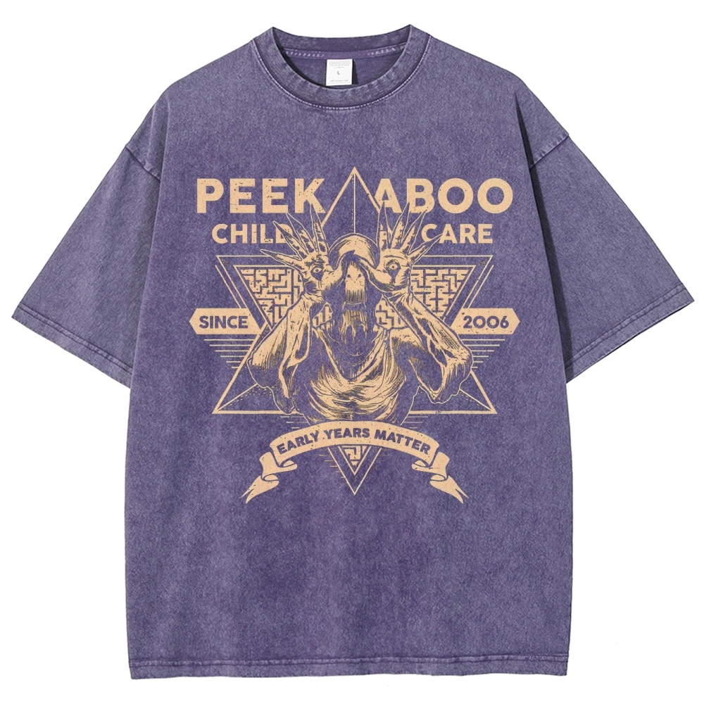 Peekaboo Child Care Horror Graphic Washed T-Shirt