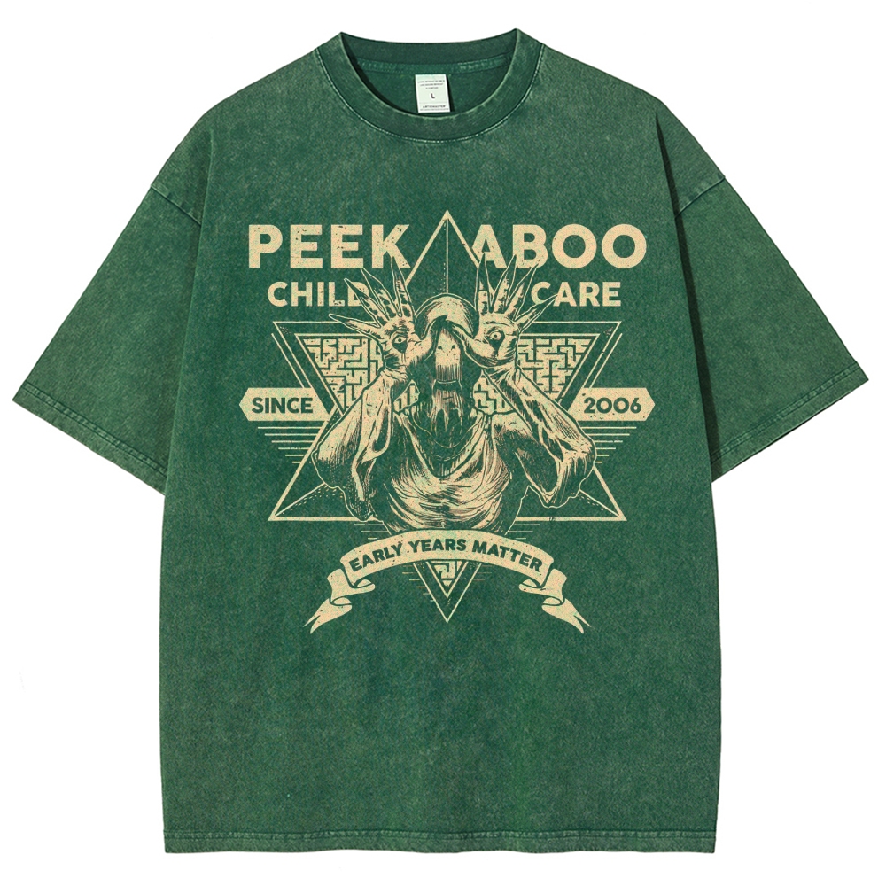 Peekaboo Child Care Horror Graphic Washed T-Shirt