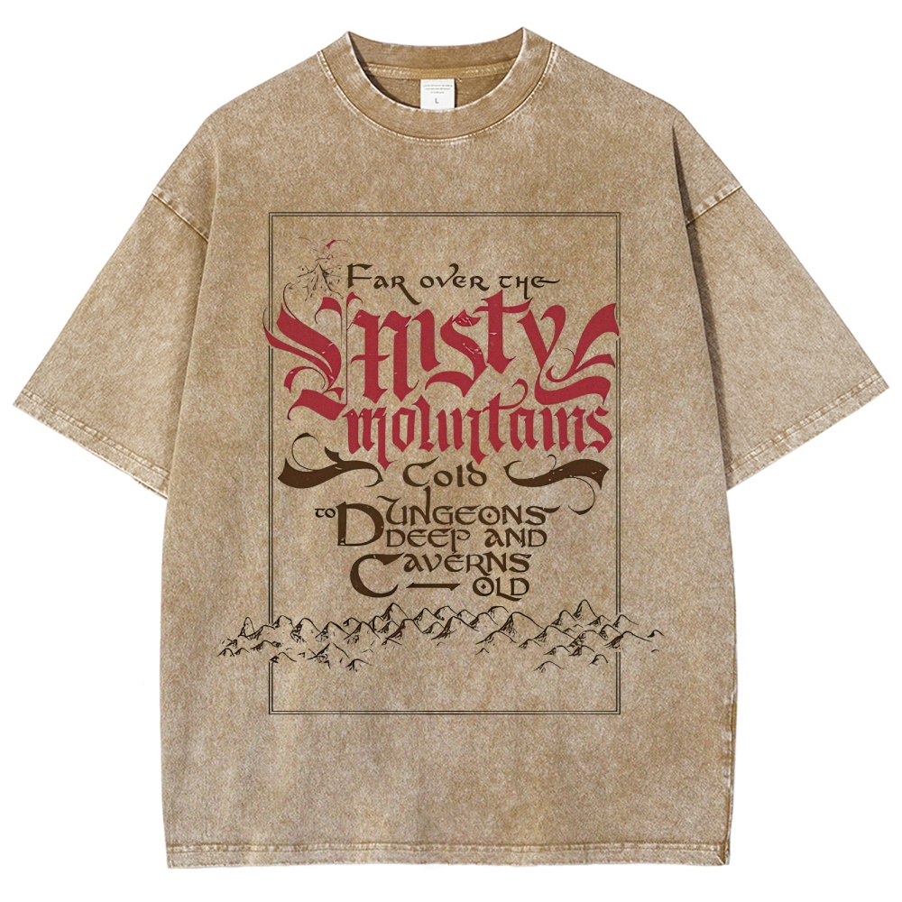 Far Over the Misty Mountains Fantasy Quote Graphic Washed T-Shirt