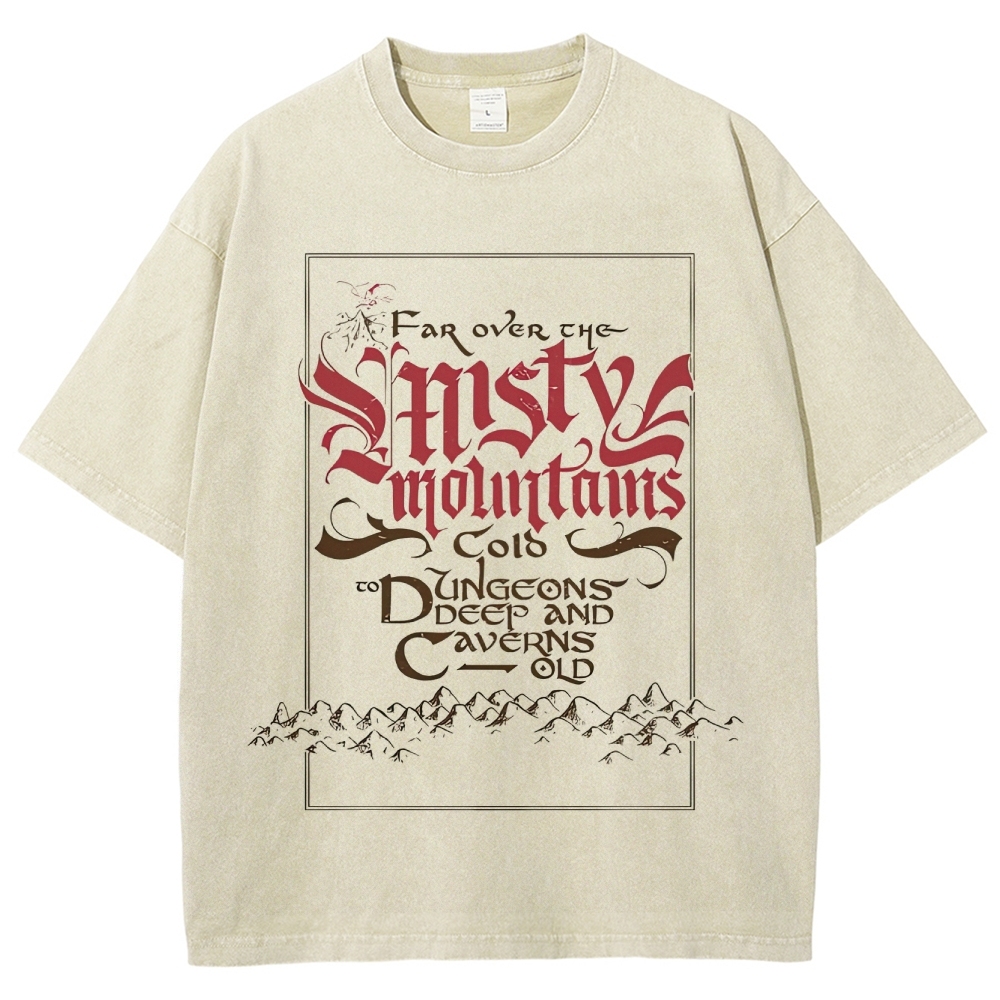 Far Over the Misty Mountains Fantasy Quote Graphic Washed T-Shirt