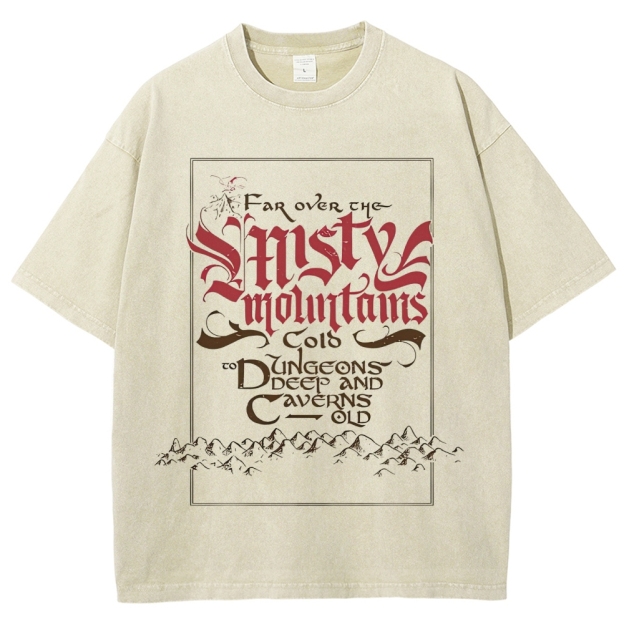 Far Over the Misty Mountains Fantasy Quote Graphic Washed T-Shirt