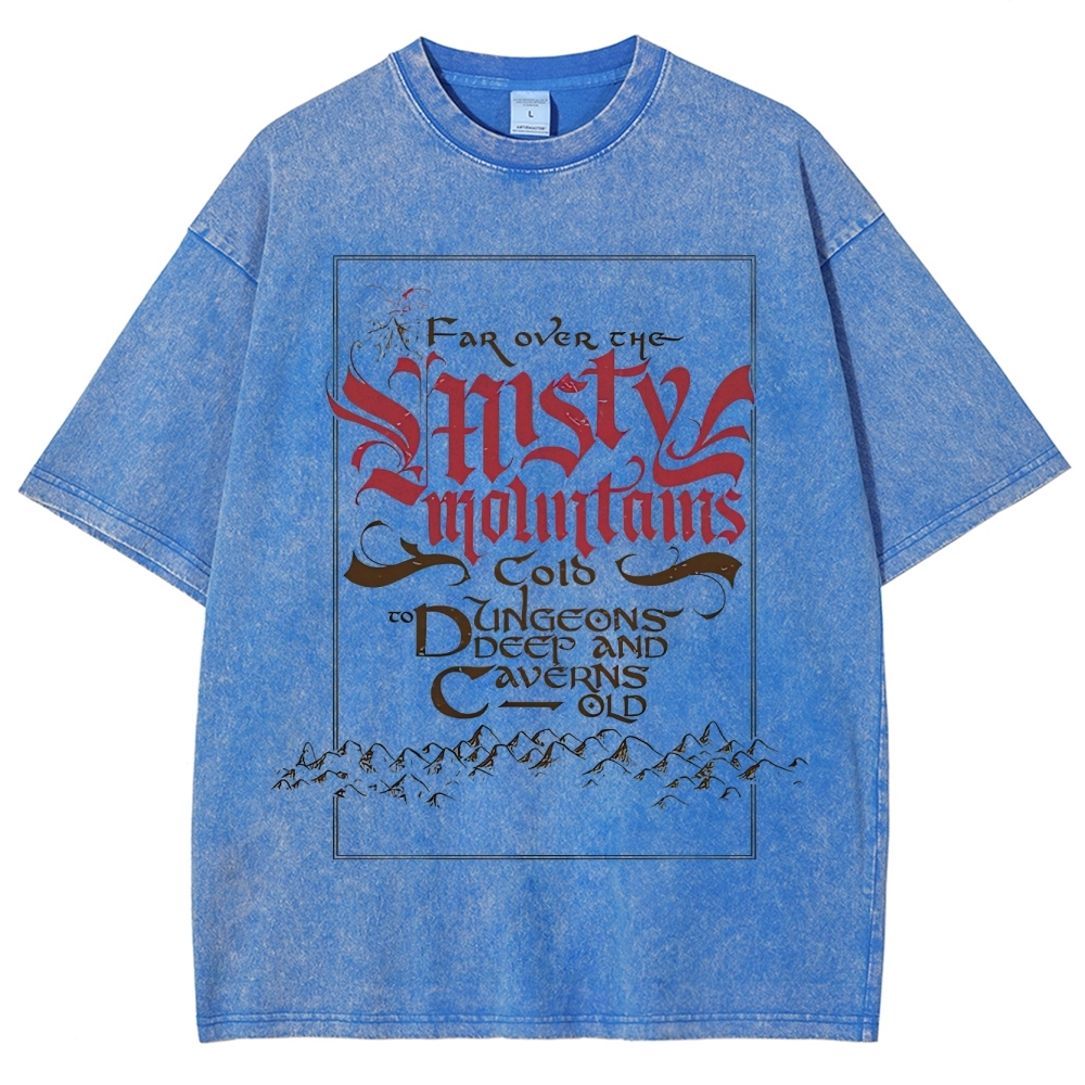 Far Over the Misty Mountains Fantasy Quote Graphic Washed T-Shirt
