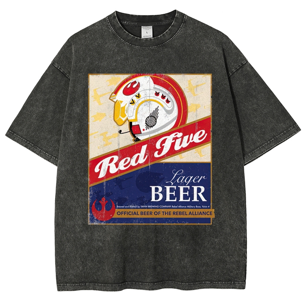 Space Lager Label Parody Washed T-Shirt