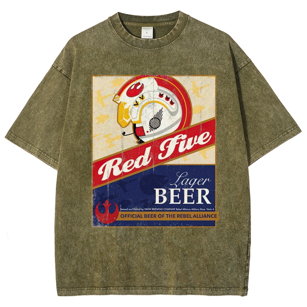  Space Lager Label Parody Washed T-Shirt 