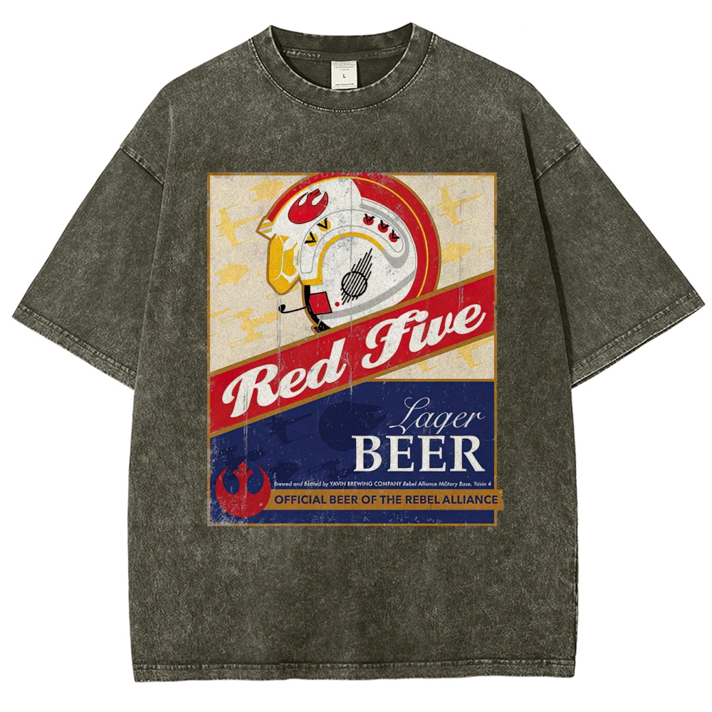  Space Lager Label Parody Washed T-Shirt 