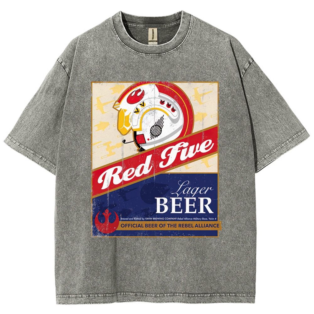  Space Lager Label Parody Washed T-Shirt 