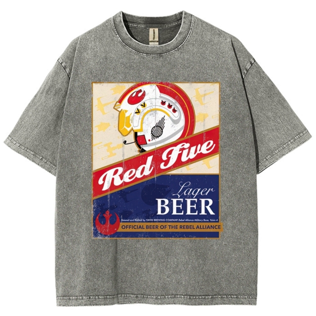  Space Lager Label Parody Washed T-Shirt 