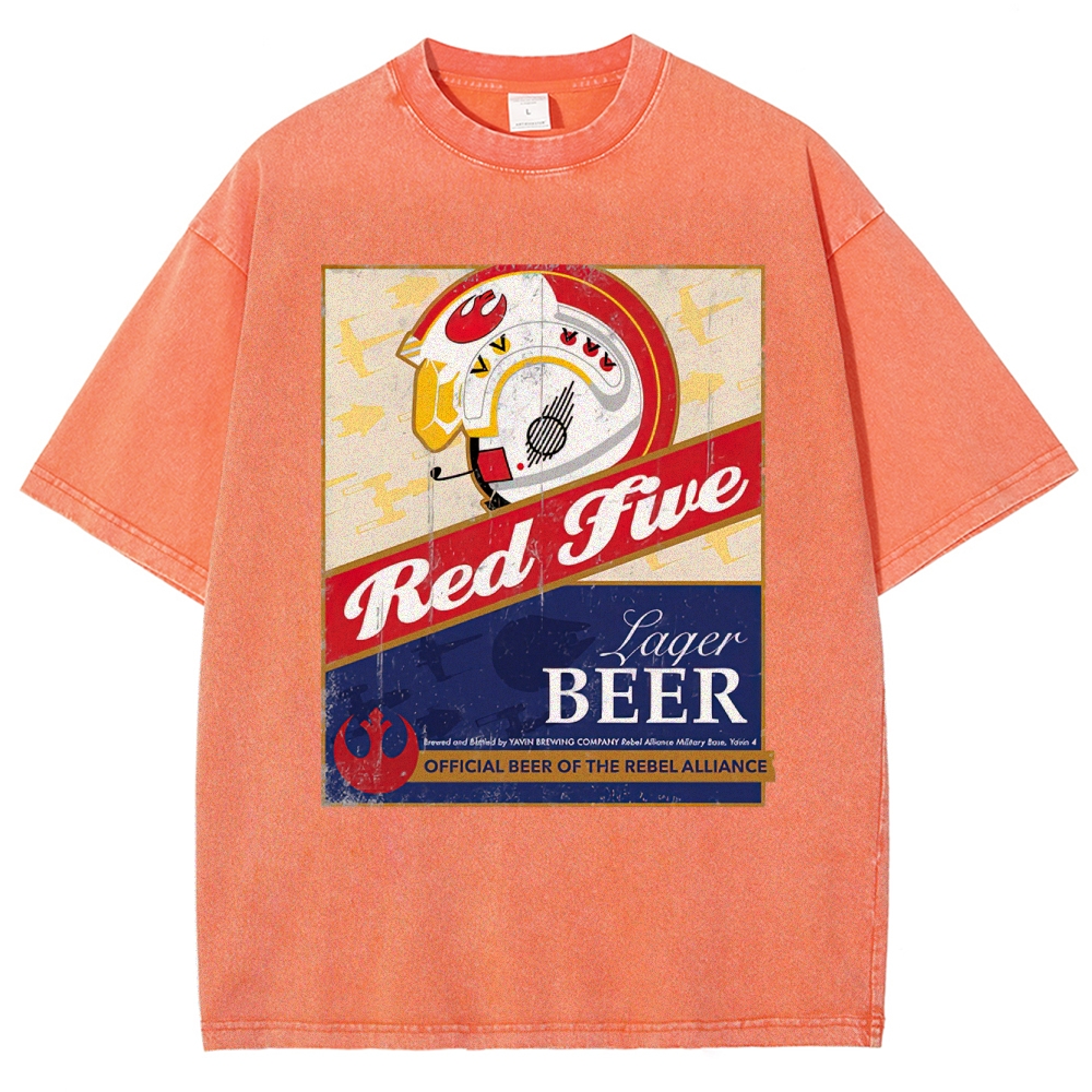  Space Lager Label Parody Washed T-Shirt 