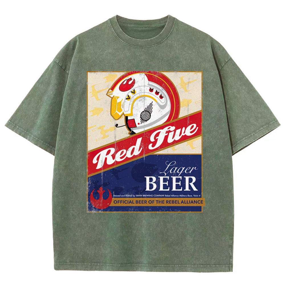  Space Lager Label Parody Washed T-Shirt 