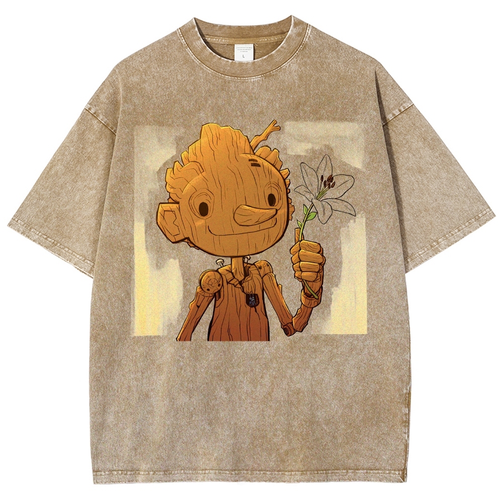 Wooden Puppet with Lily Graphic Washed T-Shirt