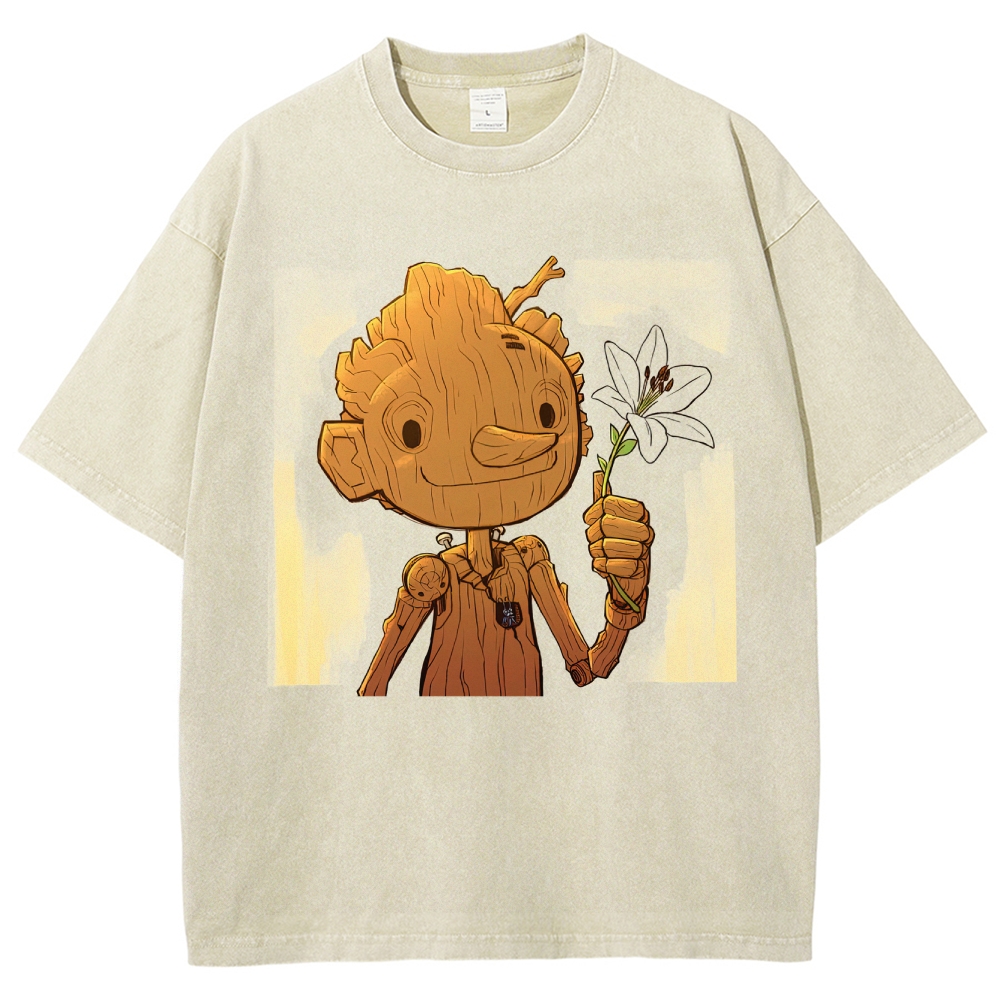 Wooden Puppet with Lily Graphic Washed T-Shirt