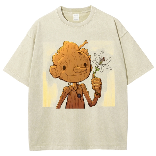 Wooden Puppet with Lily Graphic Washed T-Shirt