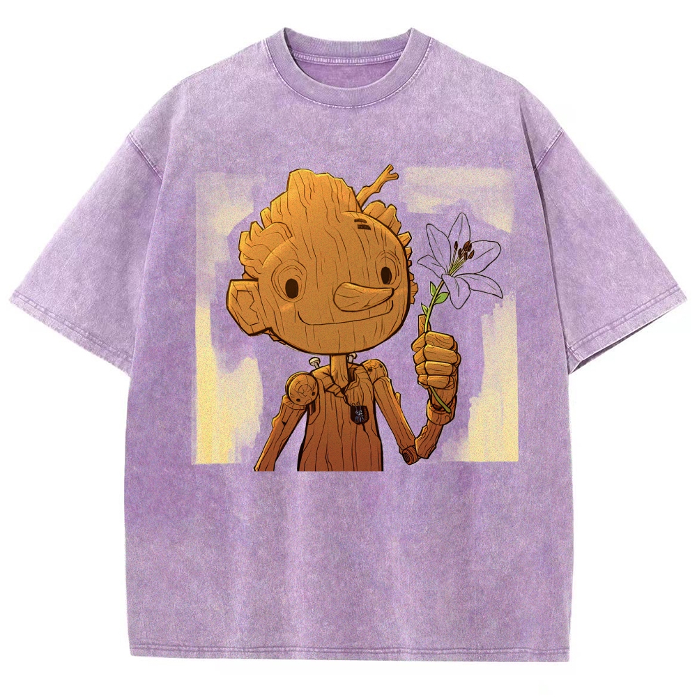 Wooden Puppet with Lily Graphic Washed T-Shirt