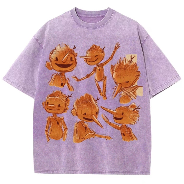 Wooden Puppet Sketch-Style Graphic Washed T-Shirt