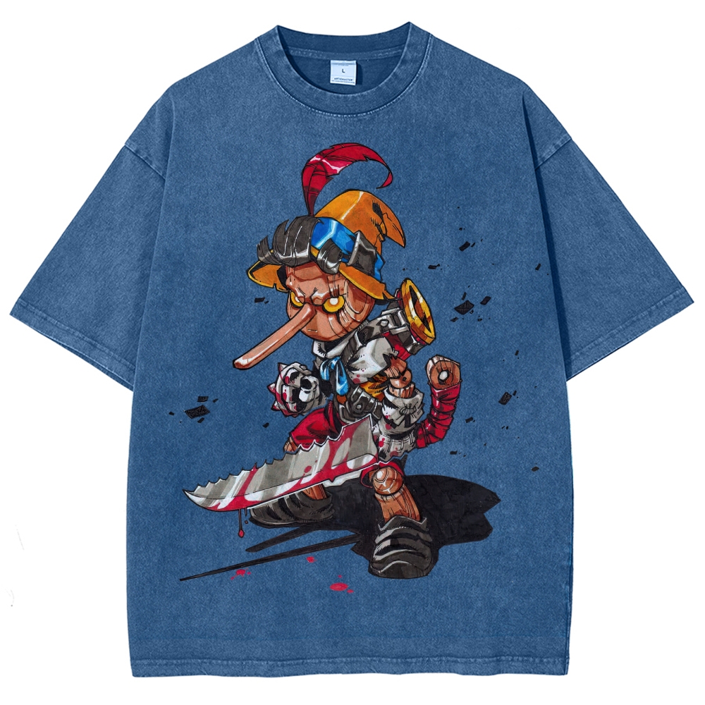 Cybernetic Puppet Warrior Graphic Washed T-Shirt
