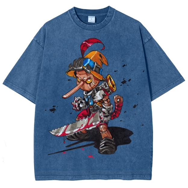 Cybernetic Puppet Warrior Graphic Washed T-Shirt