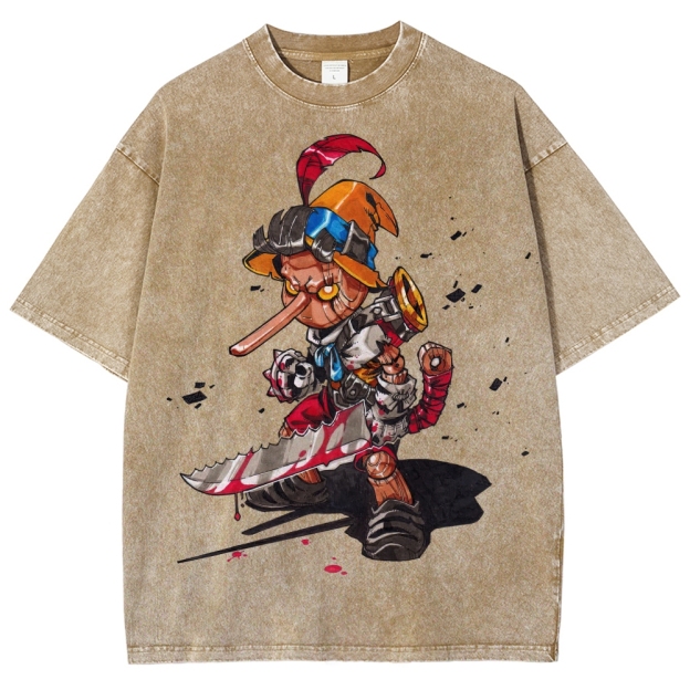 Cybernetic Puppet Warrior Graphic Washed T-Shirt