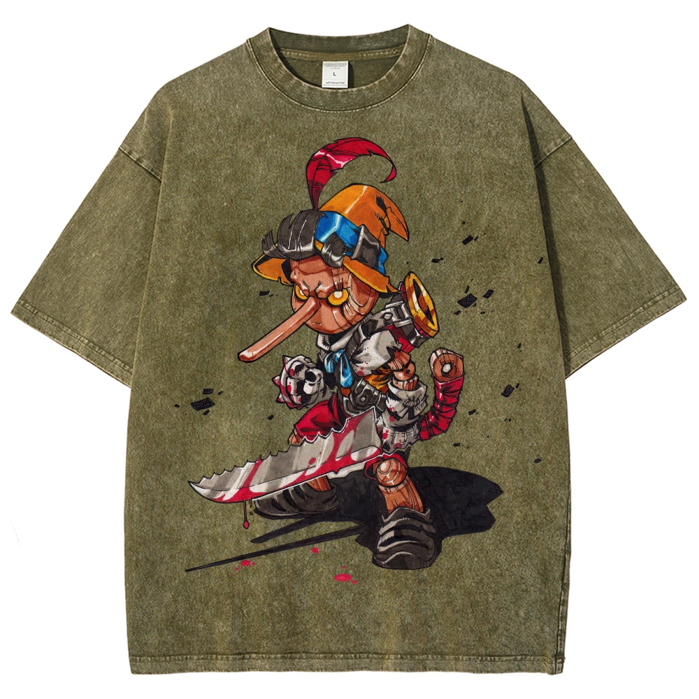 Cybernetic Puppet Warrior Graphic Washed T-Shirt