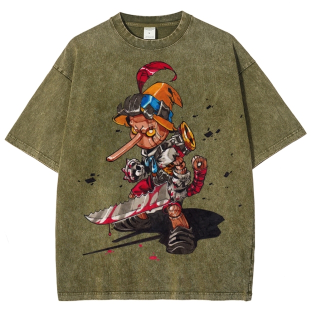 Cybernetic Puppet Warrior Graphic Washed T-Shirt