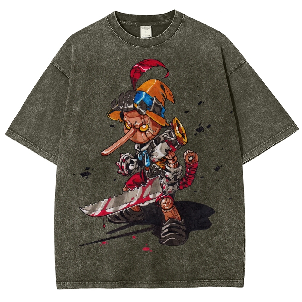 Cybernetic Puppet Warrior Graphic Washed T-Shirt