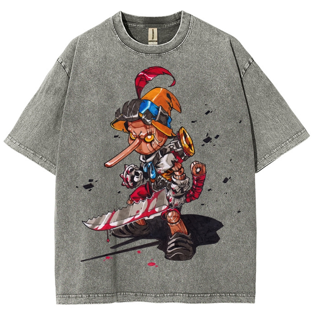 Cybernetic Puppet Warrior Graphic Washed T-Shirt