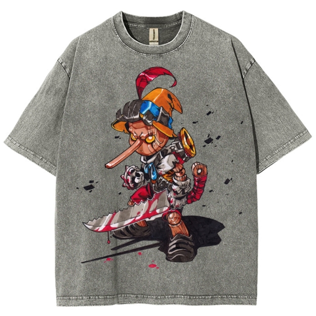 Cybernetic Puppet Warrior Graphic Washed T-Shirt