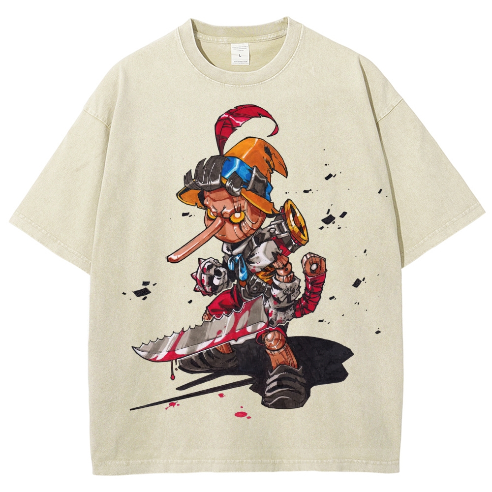 Cybernetic Puppet Warrior Graphic Washed T-Shirt