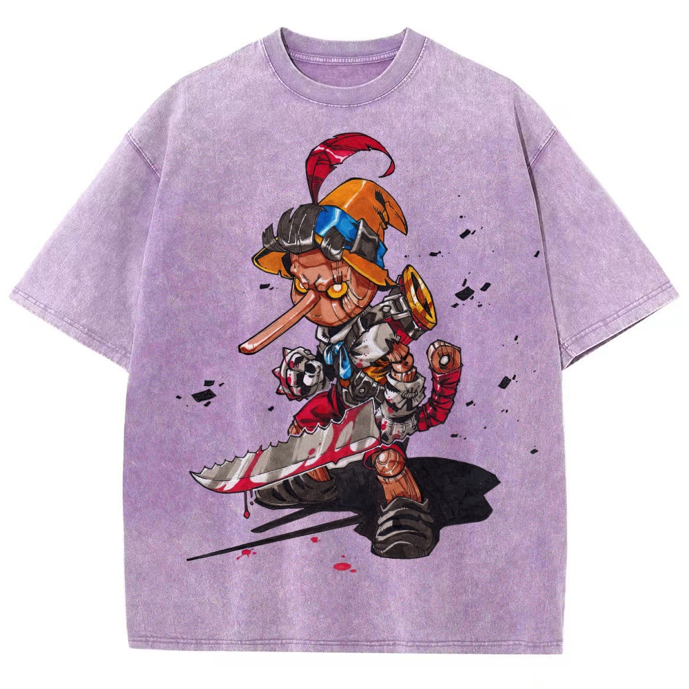 Cybernetic Puppet Warrior Graphic Washed T-Shirt