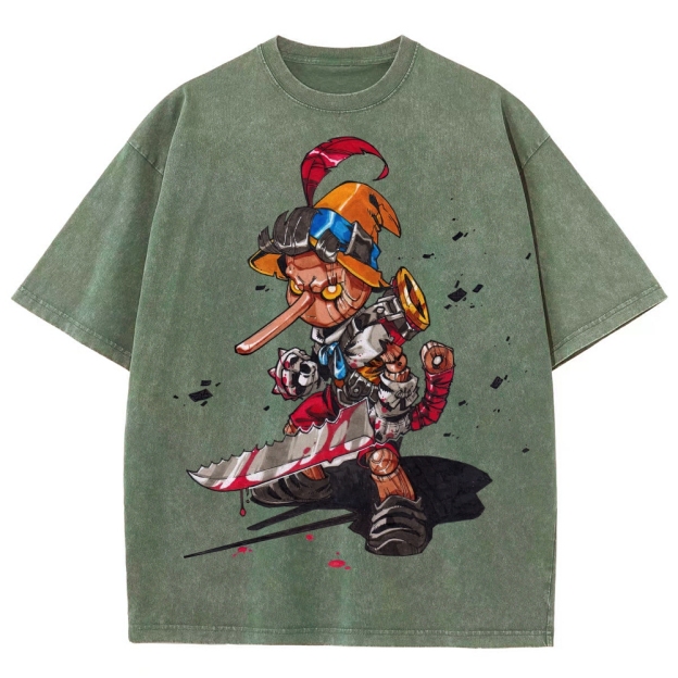 Cybernetic Puppet Warrior Graphic Washed T-Shirt