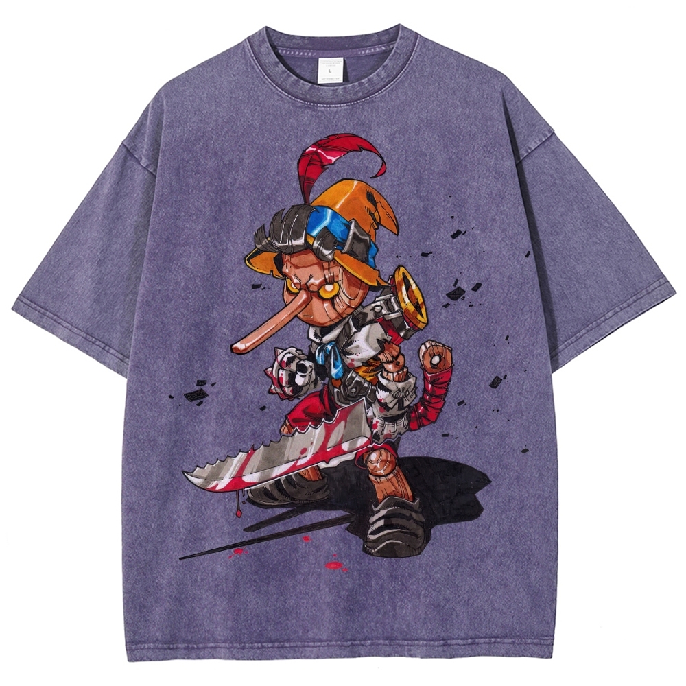 Cybernetic Puppet Warrior Graphic Washed T-Shirt