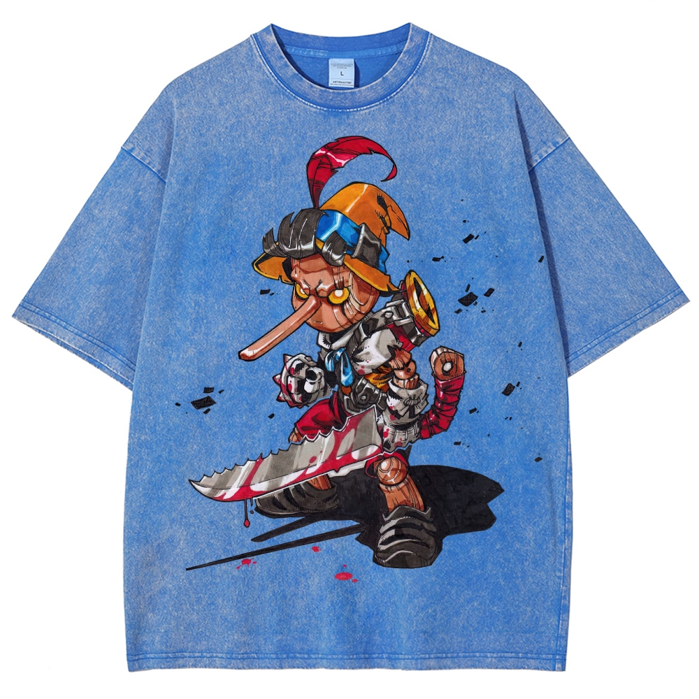 Cybernetic Puppet Warrior Graphic Washed T-Shirt