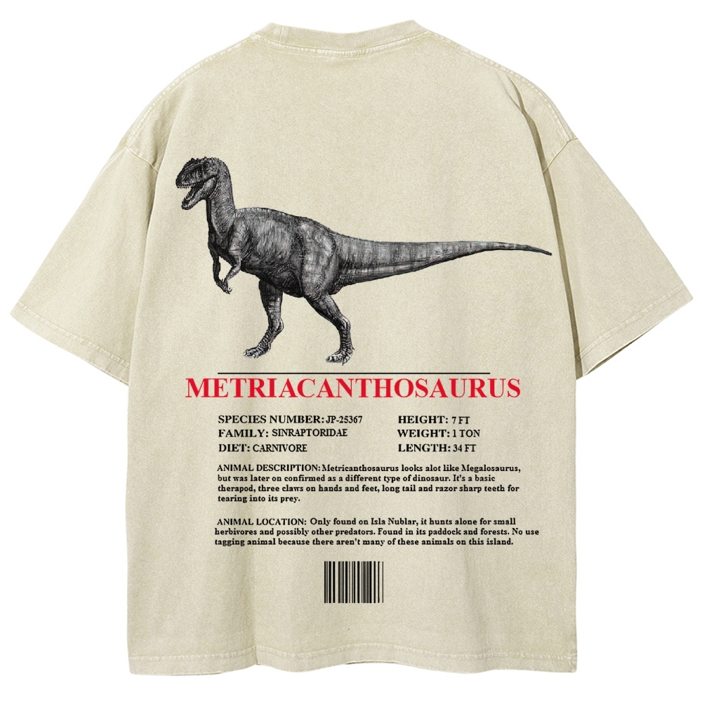 Metriacanthosaurus Dinosaur Field Guide Graphic Washed T-Shirt