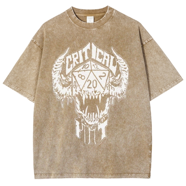 Critical Hit D20 Demon Skull Graphic Washed T-Shirt